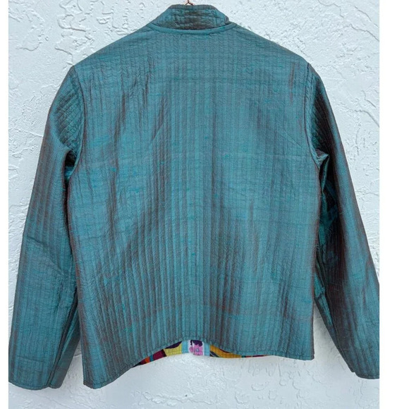 Anu Womens Quilted Stitched Vibrant Printed Jacket Multicolor Size Large - Picture 10 of 10